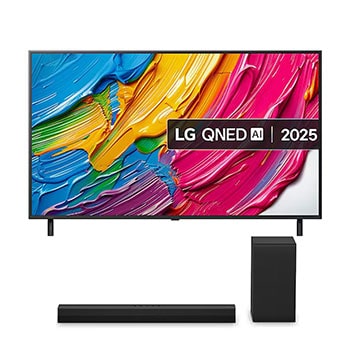Front view of 55 inch LG QNED AI QNED8E TV & US40T Soundbar Bundle 55QNED8EA6B.US40T