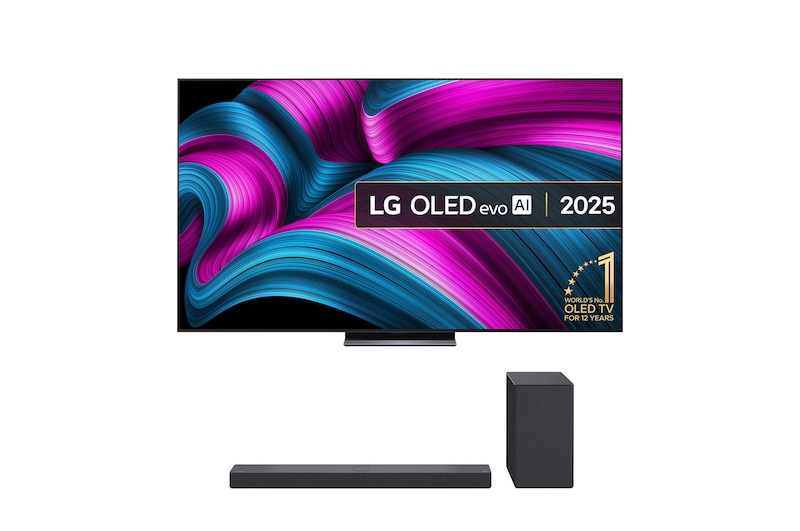 Front view of 83 inch LG OLED AI C5E & USC9S Soundbar Bundle OLED83C5ELA.USC9S1