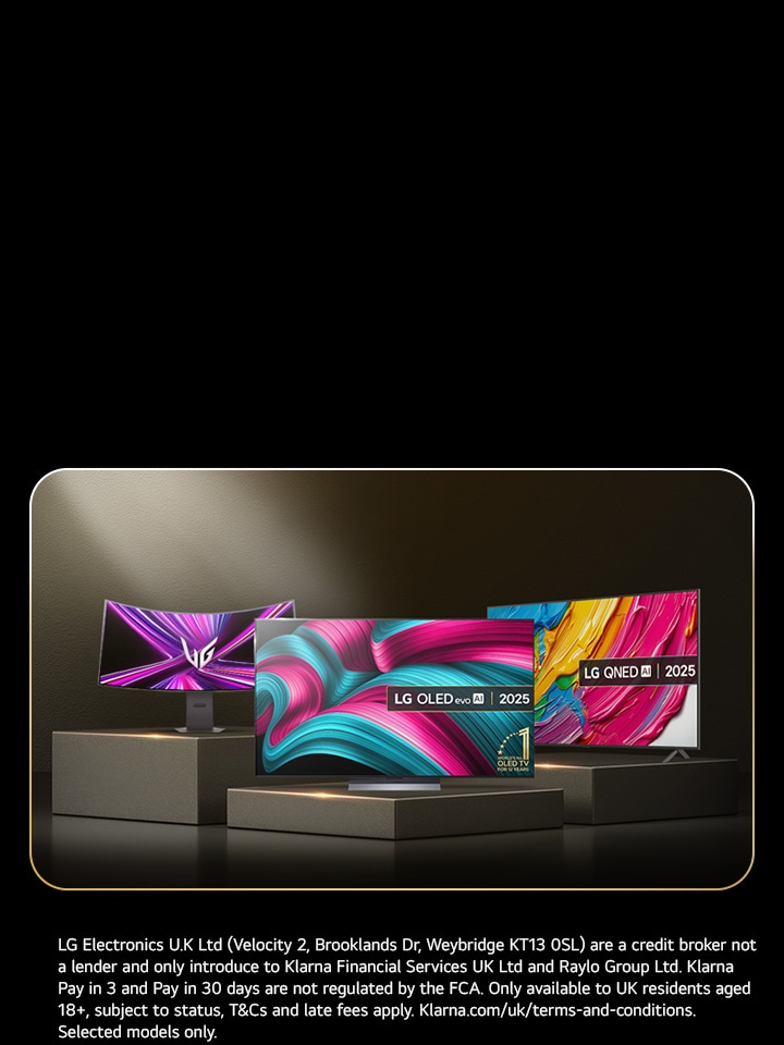 3 LG Products on a dark podium