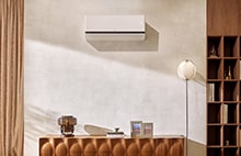 LG refrigerator door slightly open with LG ThinQ alert icon displaying red signal waves