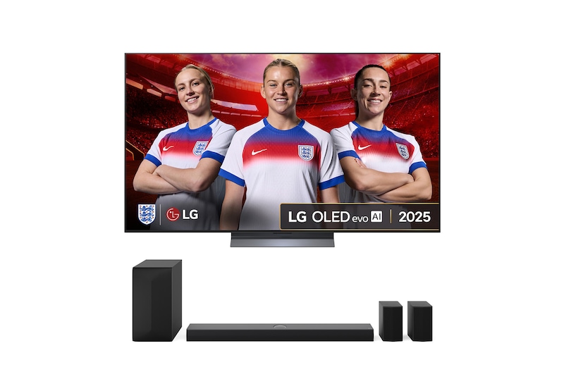 Front view of 65 inch LG OLED AI C5 + US70TR Soundbar Bundle OLED65C55LA.US70TR