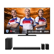 Front view of LG OLED evo AI G5 4K Smart TV. 12 Years of world number 1 OLED emblem and LG OLED evo AI 2025 logo are on the screen.