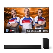 Front view of LG OLED evo AI G5 4K Smart TV. 12 Years of world number 1 OLED emblem and LG OLED evo AI 2025 logo are on the screen.