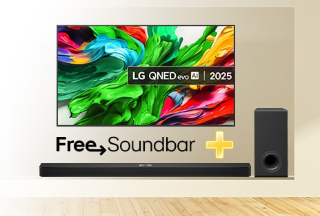 'Buy a 2025 LG QNED evo AI TV and get a free soundbar included.