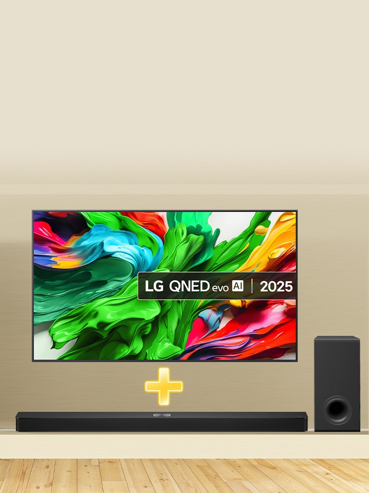 LG TV promotion offering a free soundbar with the purchase of selected 2025 QNED evo AI TVs.