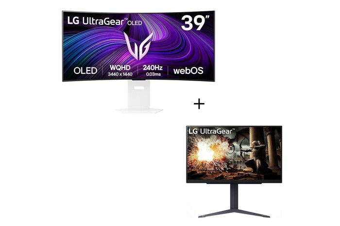 Front view of 39" LG UltraGear™ OLED Gaming Monitor, 240Hz Refresh Rate, WQHD Resolution, webOS, White (39GX90SA)