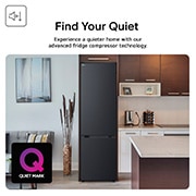 Feature Card Showing LG GBBSJ10EEP Black Fridge Freezer With A Quiet Mark Award In A Life Style Kitchen Shop
