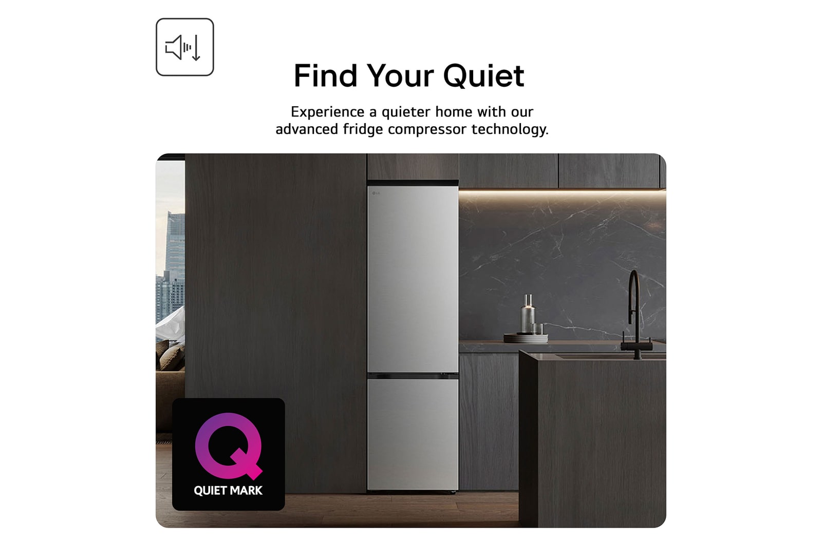 Feature Card Showing LG GBBSJ10EPY Black Fridge Freezer With A  Quiet Mark Award In A Life Style Kitchen Shop 