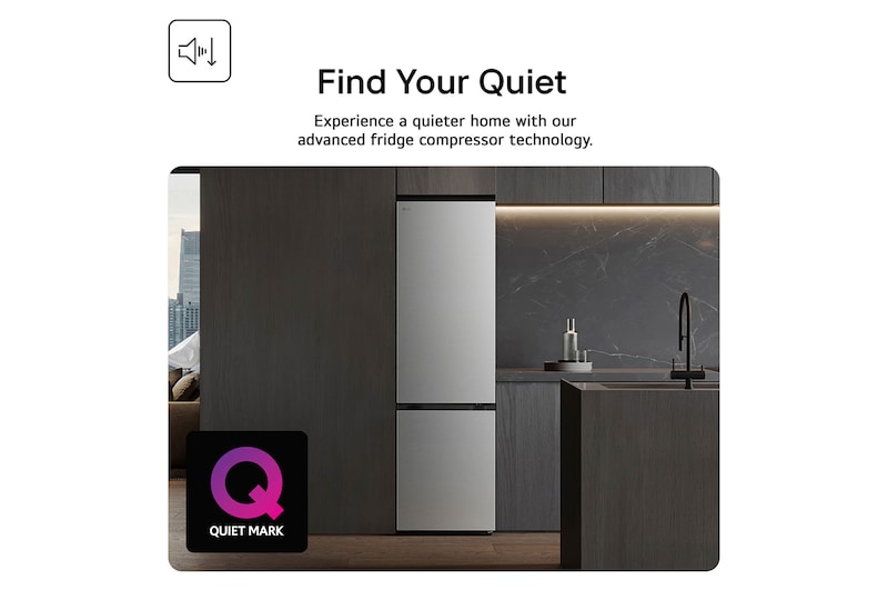Feature Card Showing LG GBBSJ10EPY Black Fridge Freezer With A  Quiet Mark Award In A Life Style Kitchen Shop 