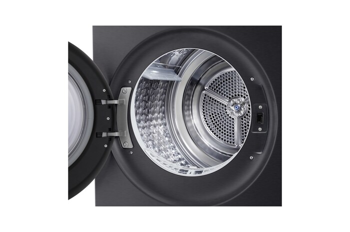 This RHX7010TBB black model standalone image shot in the white background show the close up shot of the machine with the door open