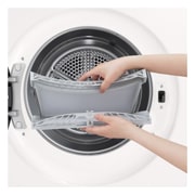 This RHX7010TWB white model standalone image shot in the white background show the close up shot of the machine with the dust filter pulled up and opened