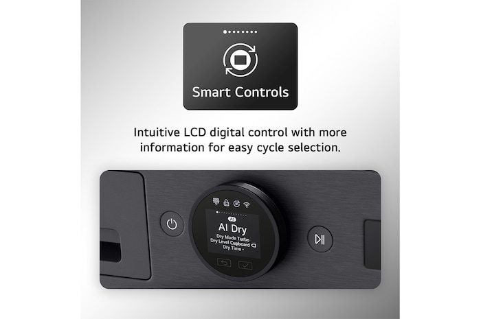 This RHX7010TWB Smart Controls Feature card shows the intuitive LCD digital control, allowing user to be more informed regarding easy cycle selection