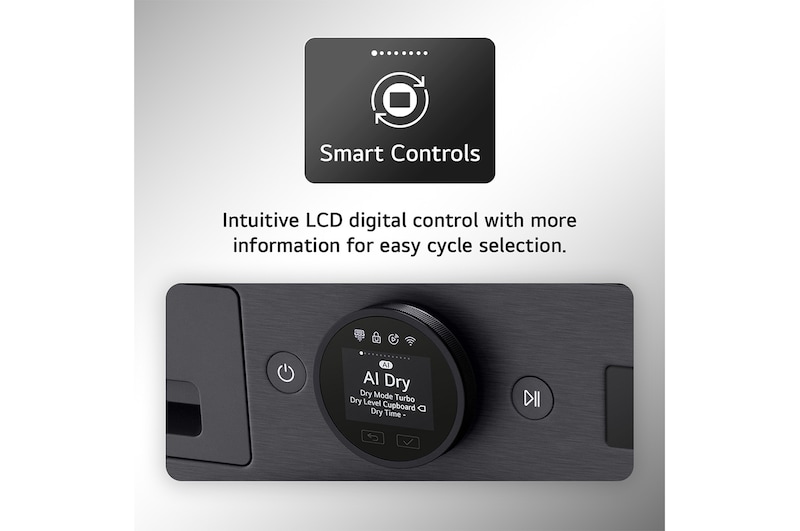 This RHX7010TWB Smart Controls Feature card shows the intuitive LCD digital control, allowing user to be more informed regarding easy cycle selection