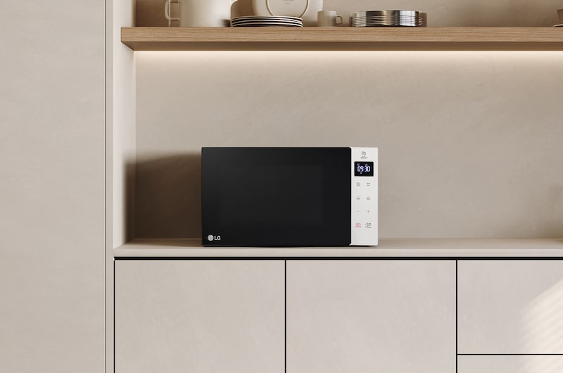 MS2032GASW Grill Microwave Sitting on Beige Countertop and Neutral 