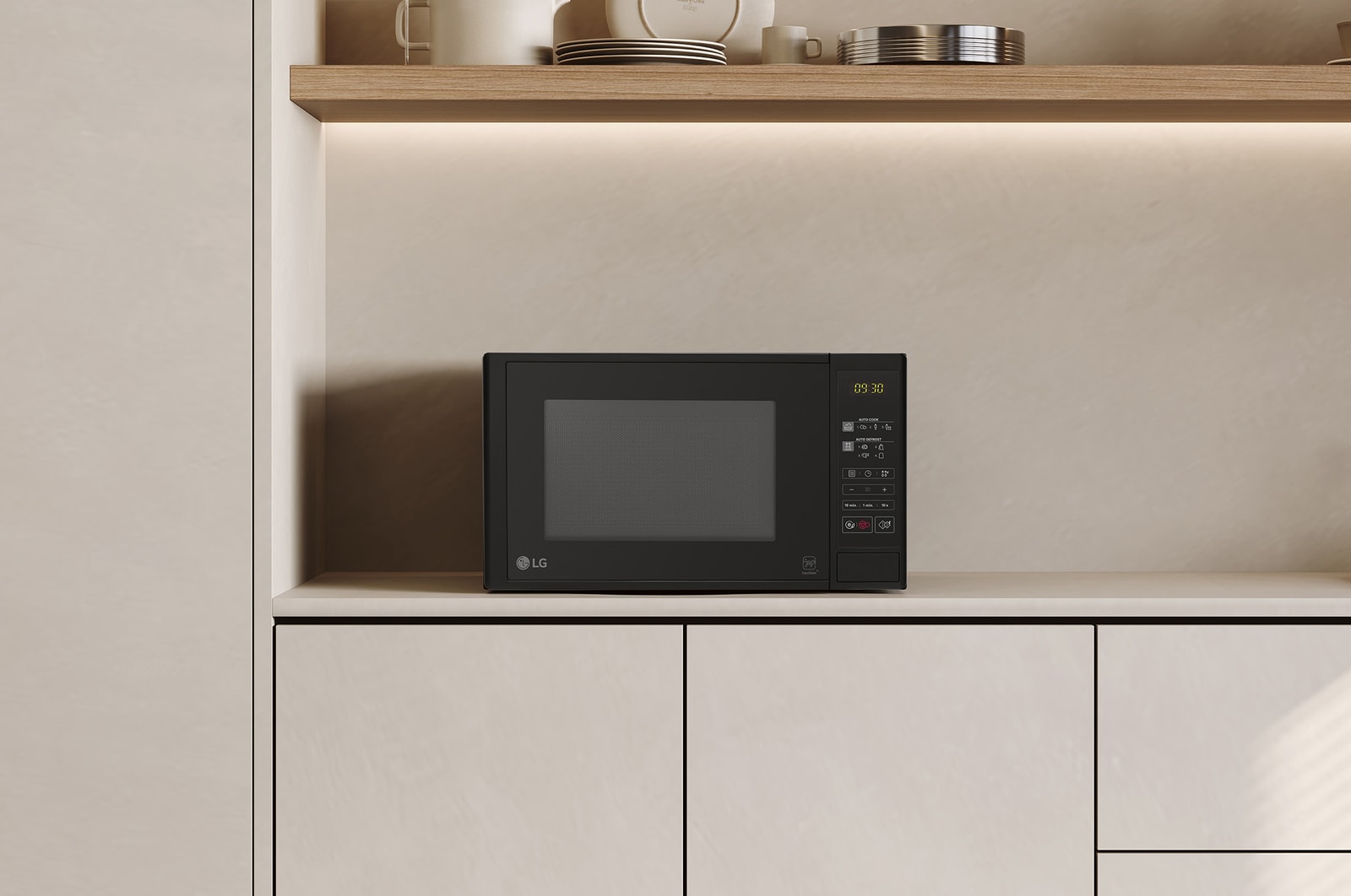 MS2042D Grill Microwave Sitting on Beige Countertop and Neutral 