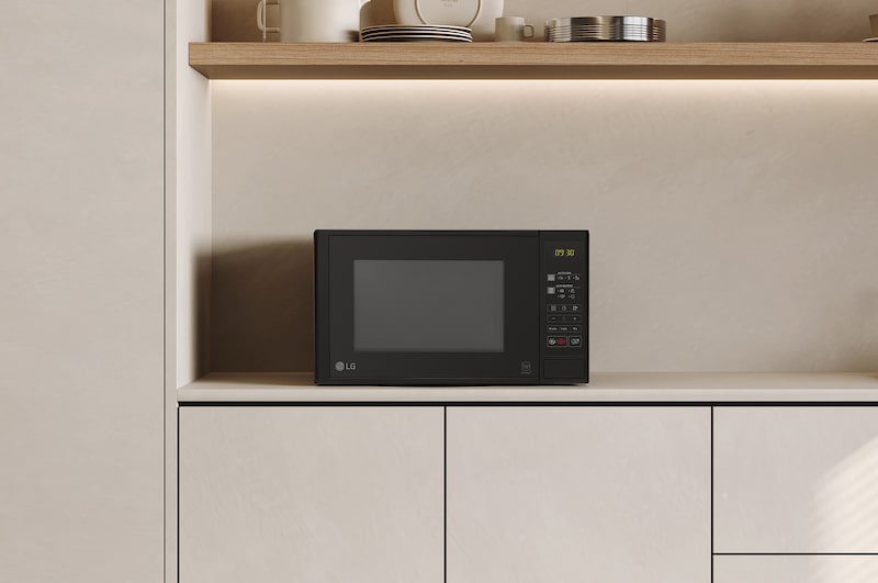 MS2042D Grill Microwave Sitting on Beige Countertop and Neutral 