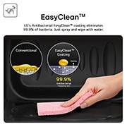 MS2032GASW Feature Card Shows Hand Wiping Inside of Microwave Demonstrate EasyClean Feature 