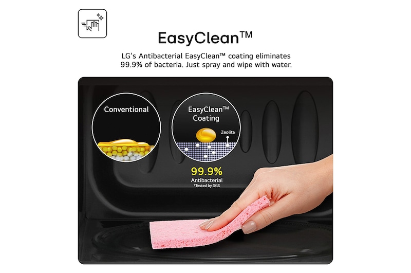 MS2032GASW Feature Card Shows Hand Wiping Inside of Microwave Demonstrate EasyClean Feature 