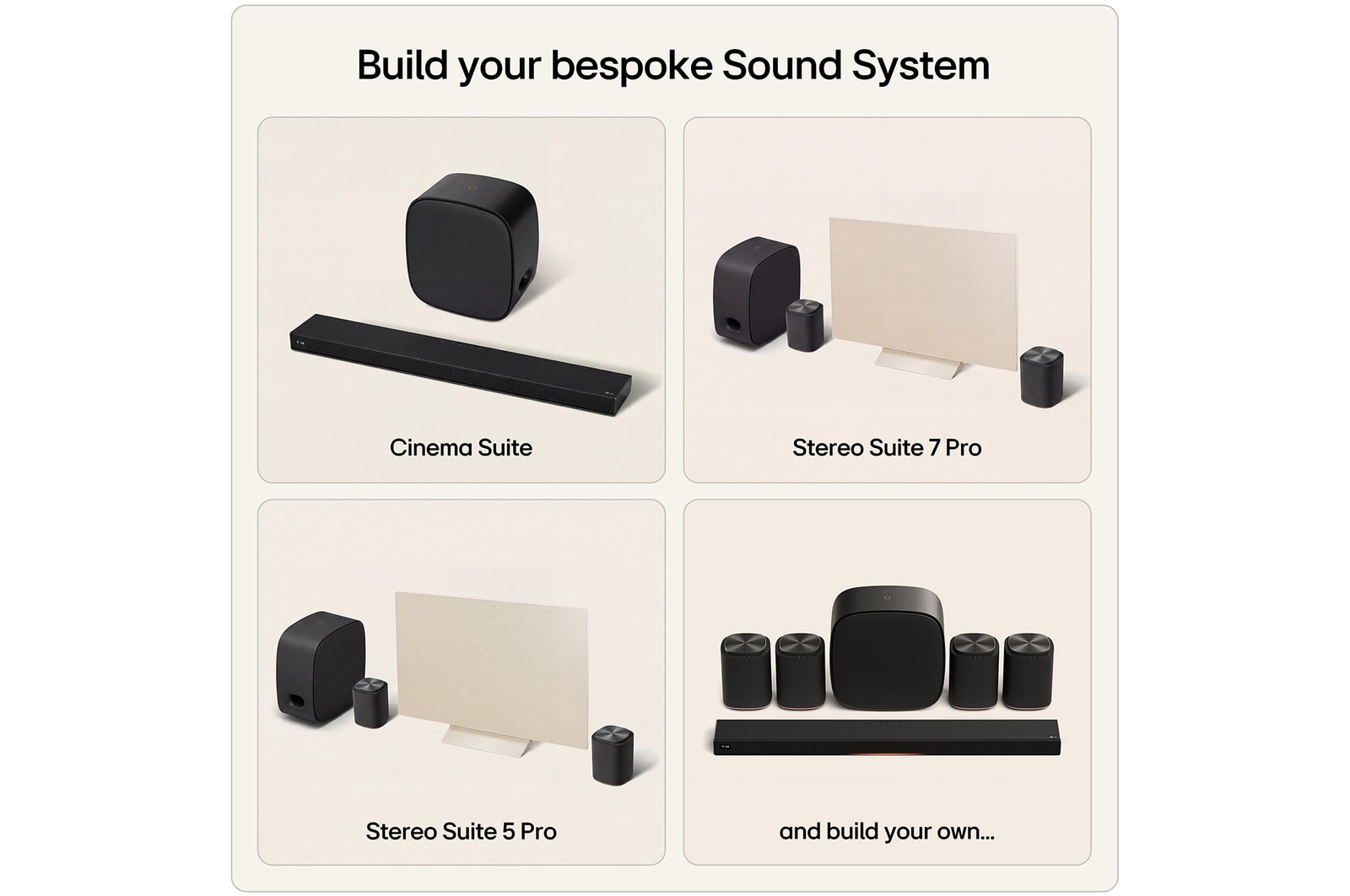 Feature card Build your bespoke sound system - this could be a setup for Cinema Suite or Stereo Suite 7 Pro or Stereo Suite 5 pro or your own design