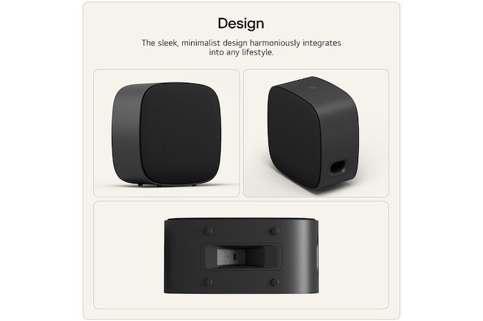 3 angle shots showing the sound suite W7 sleek minimalist design harmoniously integrates into any lifestyle