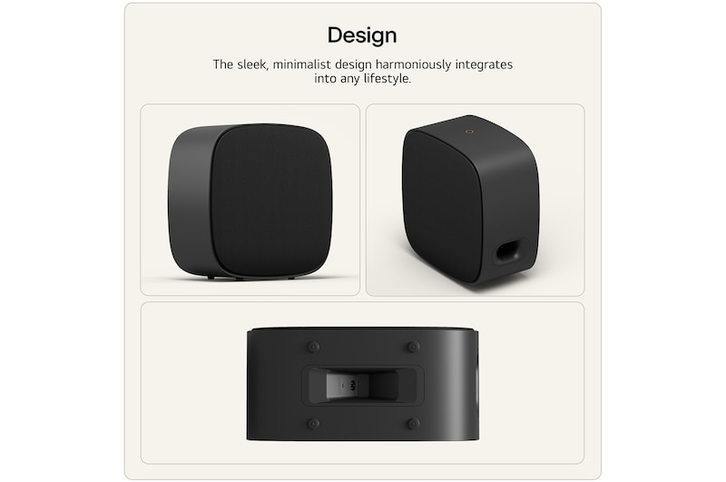 3 angle shots showing the sound suite W7 sleek minimalist design harmoniously integrates into any lifestyle