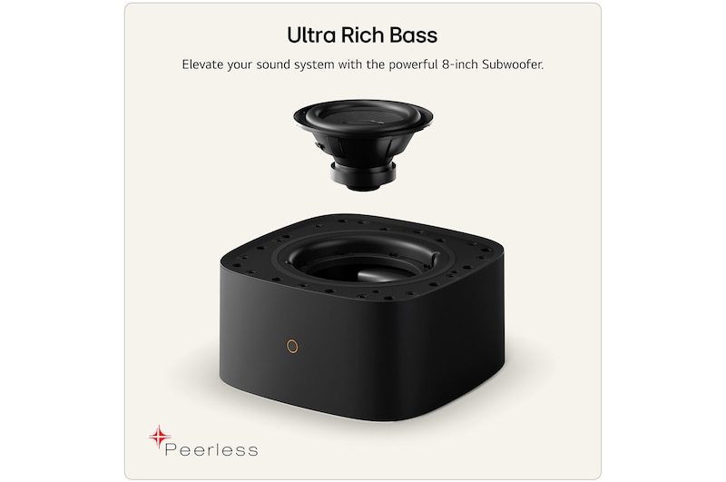 Feature card Ultra Rich Bass - W7 helps to elevate your sound system with the powerful 8-inch subwoofer
