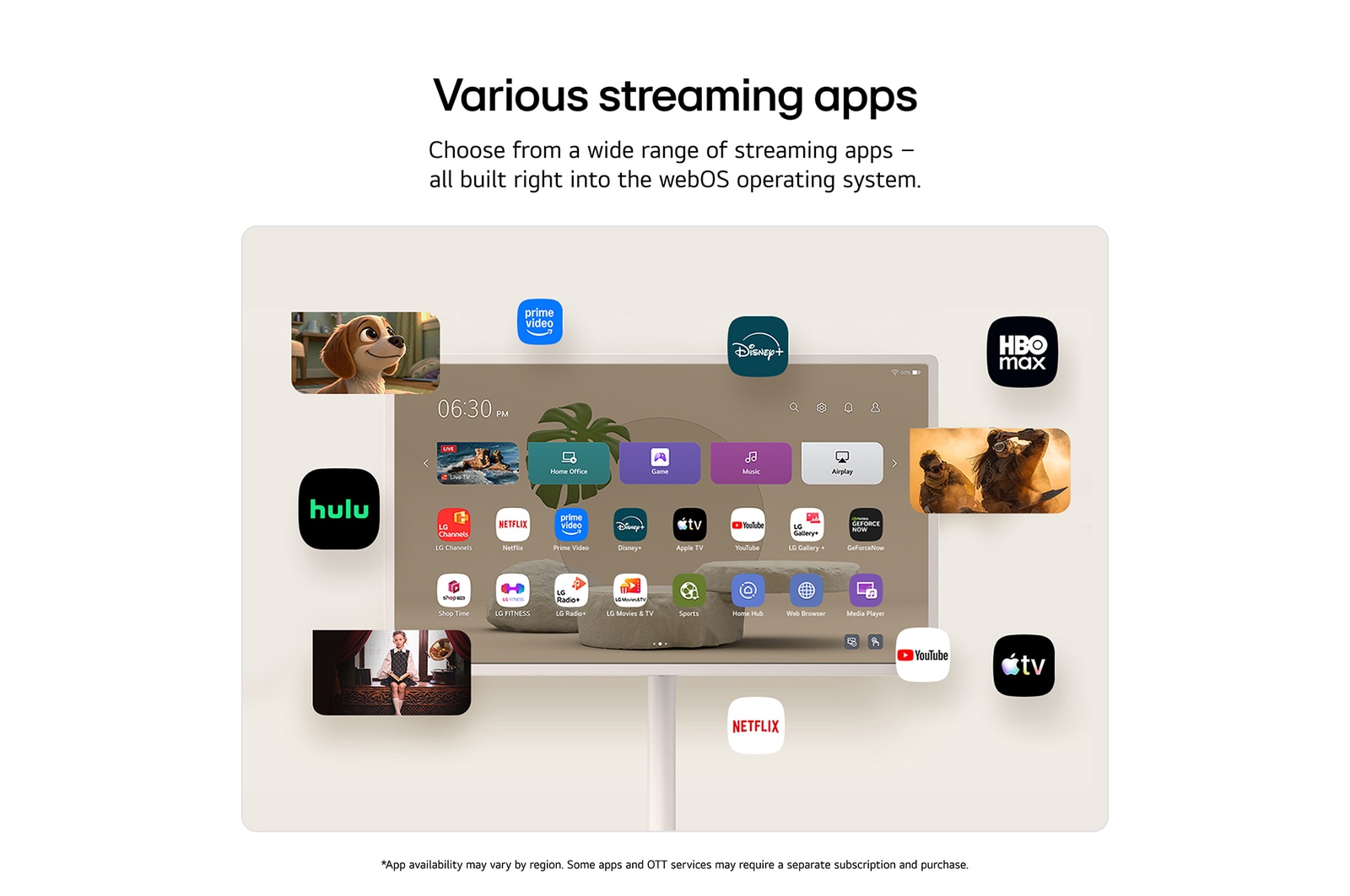 LG StanbyME 2 Max LX6 Movable Screen highlights more ways to share your screen with Mirroring & Connectivity, displaying meeting materials via HDMI and seamlessly mirroring content with Google Cast, Apple AirPlay, and Apple Home support.