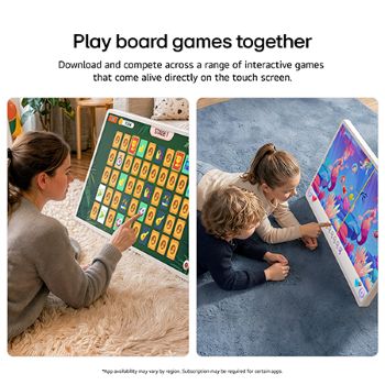 LG StanbyME 2 Max LX6 Movable Screen with Interactive Board Games shows users enjoying interactive touch-based board games together, highlighting engaging gameplay and shared entertainment on a large display.