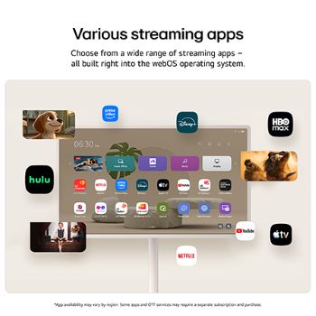 LG StanbyME 2 Max LX6 Movable Screen highlights more ways to share your screen with Mirroring & Connectivity, displaying meeting materials via HDMI and seamlessly mirroring content with Google Cast, Apple AirPlay, and Apple Home support.
