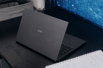 LG gram laptop on a study desk.