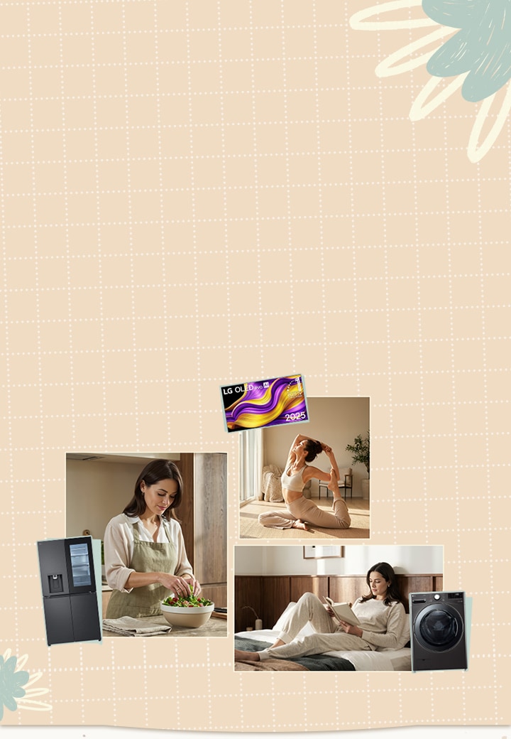 A lifestyle key visual showing everyday home routines with LG appliances	