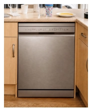 A stainless steel LG dishwasher installed under a kitchen counter.