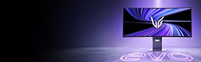 LG UltraGear 39GX950B Monitor on a dark background with purple lighting  along with the message pre-order now