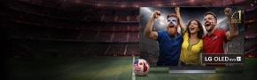 lg oled tv with a screenfill depicting people celebrating football world cup 2026  