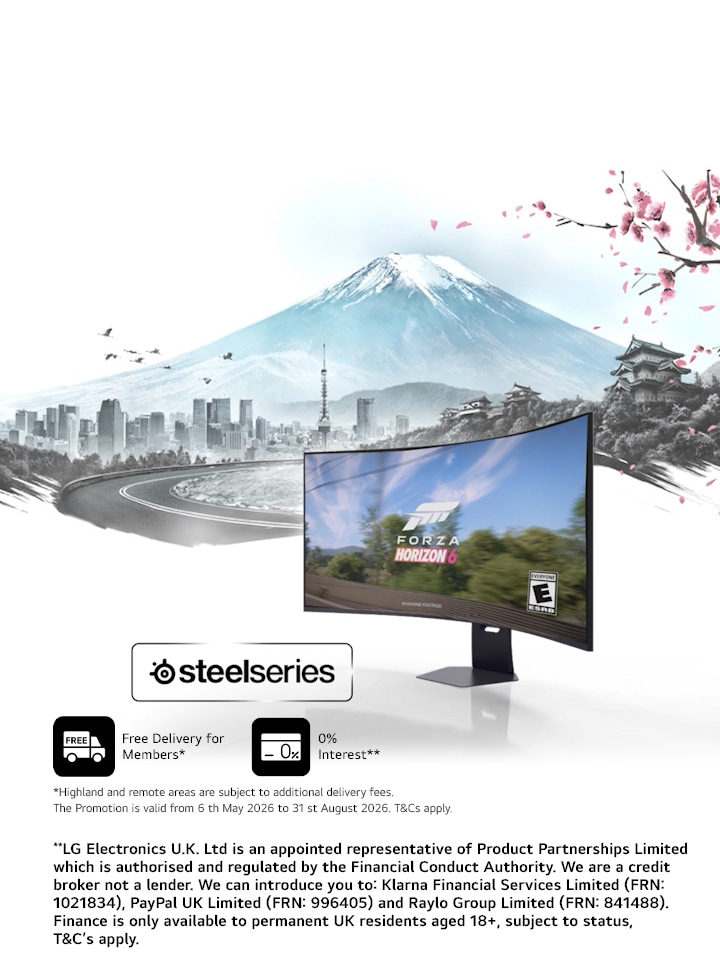 lg ultragear evo 52g930b monitor on a Japanese inspired background with steelseries logo