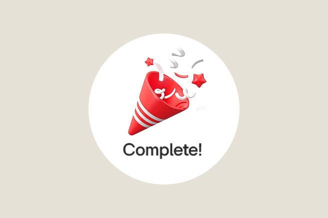 Red confetti popper icon with the text “Complete!” indicating successful participation.