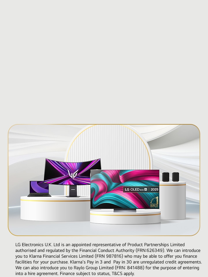 3 LG Products on a dark podium