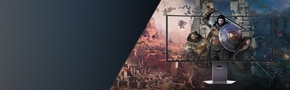LG UltraGear gaming monitor displaying Crimson Desert gameplay, featuring an in-game character with sword and shield against an epic fantasy battle scene.