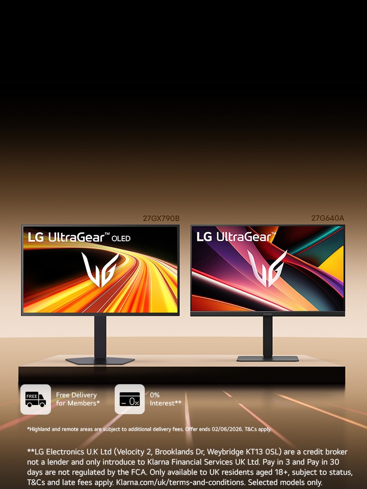 2 LG UltraGear OLED montiors on the podium  featuring LED light in the background with productivity software being displayed