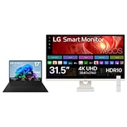 Front view of 17" LG gram AI, Copilot+ PC Laptop & 32" LG Smart Monitor Bundle 17Z90TL-G.32U721S