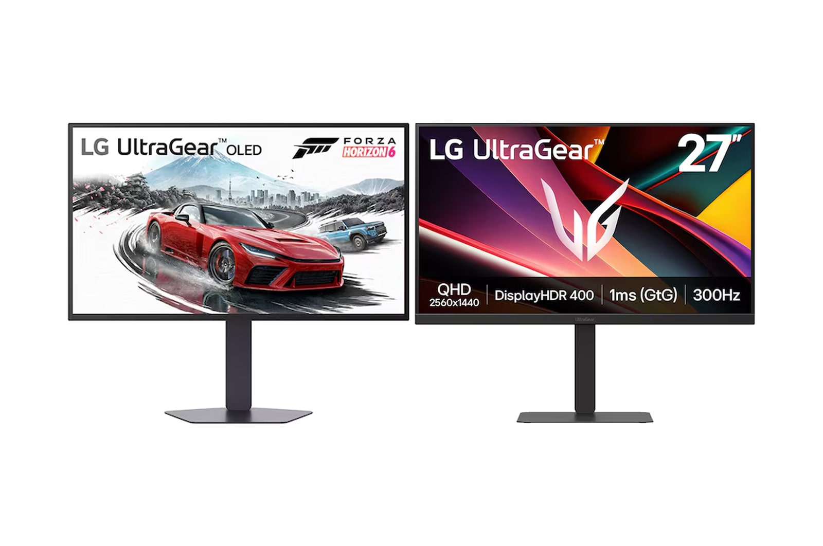 Front view of 27" LG UltraGear OLED 27GX790B & 27" UltraGear 27G640A Monitor Bundle 27GX790B-B.27G640A