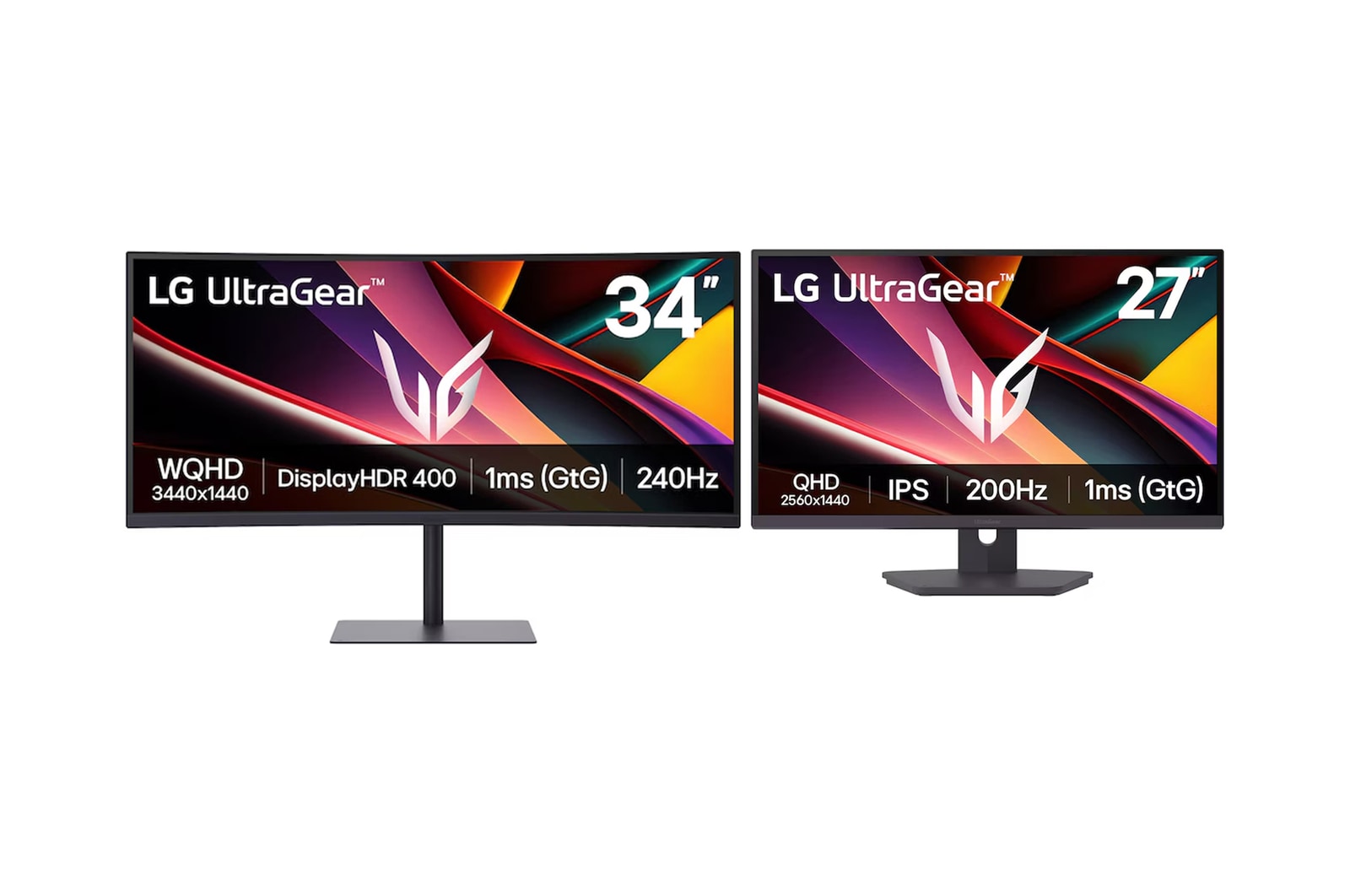 Front view of 34" LG UltraGear 34G630A & 27" UltraGear 27G610A Monitor Bundle 34G630A-B.27G610A