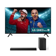 Front view of 75 inch LG QNED evo AI QNED92 TV & US60T Soundbar Bundle 75QNED92A6A.US60T
