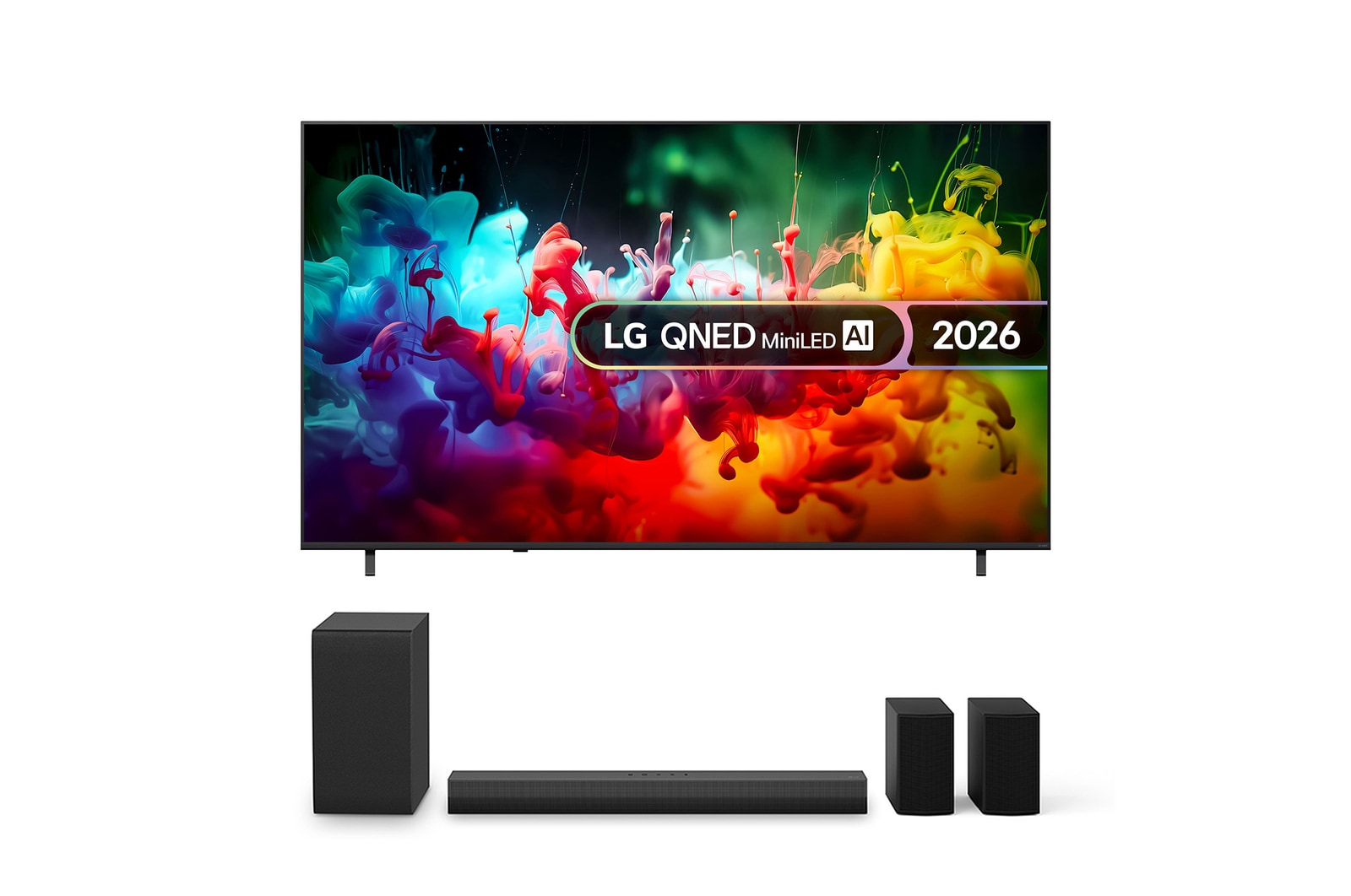 Front view of 85 inch LG QNED AI QNED72 TV & US40TR Soundbar Bundle 85QNED72B6A.US40TR