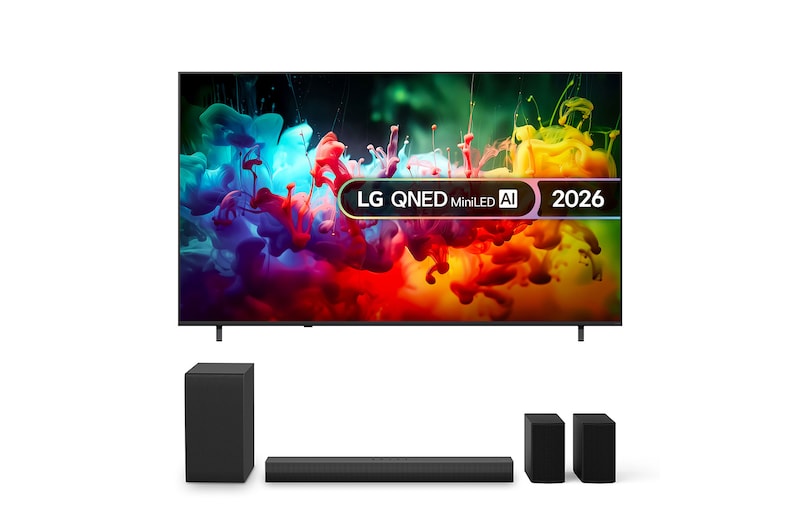 Front view of 85 inch LG QNED AI QNED72 TV & US40TR Soundbar Bundle 85QNED72B6A.US40TR