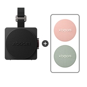 Front view of LG xboom Mini by will.i.am Speaker - Black & Replacement Grille - Pink & Green Bundle MINIB.AGLBLGP