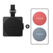 Front view of LG xboom Mini by will.i.am Speaker - Black & Replacement Grille - Red & Blue Bundle MINIB.AGLBLRB