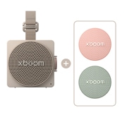 Front view of LG xboom Mini by will.i.am Speaker - Grey & Replacement Grille - Pink & Green Bundle MINIG.AGLBLGP
