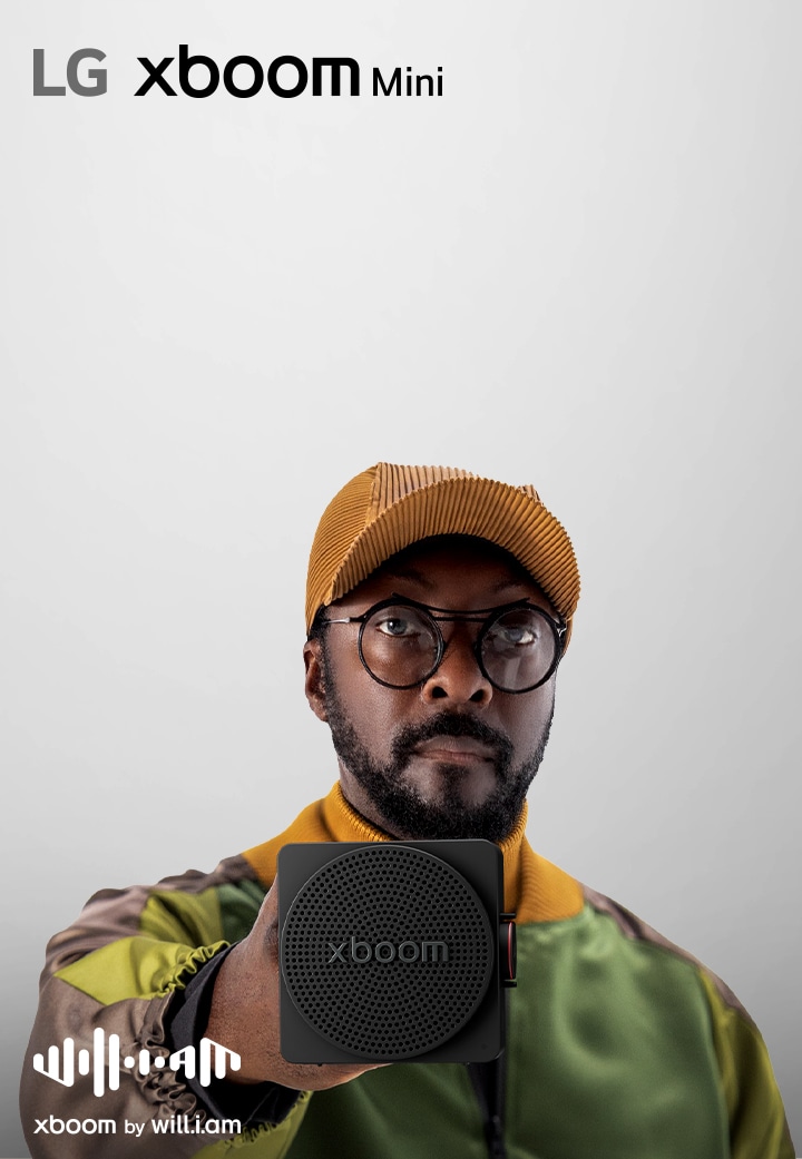 LG xboom mini by will.i.am, a compact portable bluetooth speaker with a lifestyle fit design and powerful space filling sound