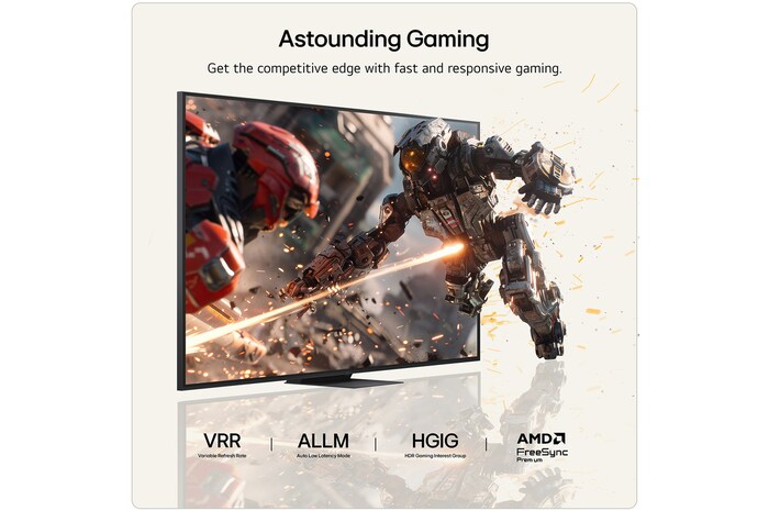 LG Mini RGB evo AI MRGB85 highlights visually lossless quality by displaying a vibrant landscape with clear depth against a dark surrounding area, reflecting visual performance like a wired TV connection.
